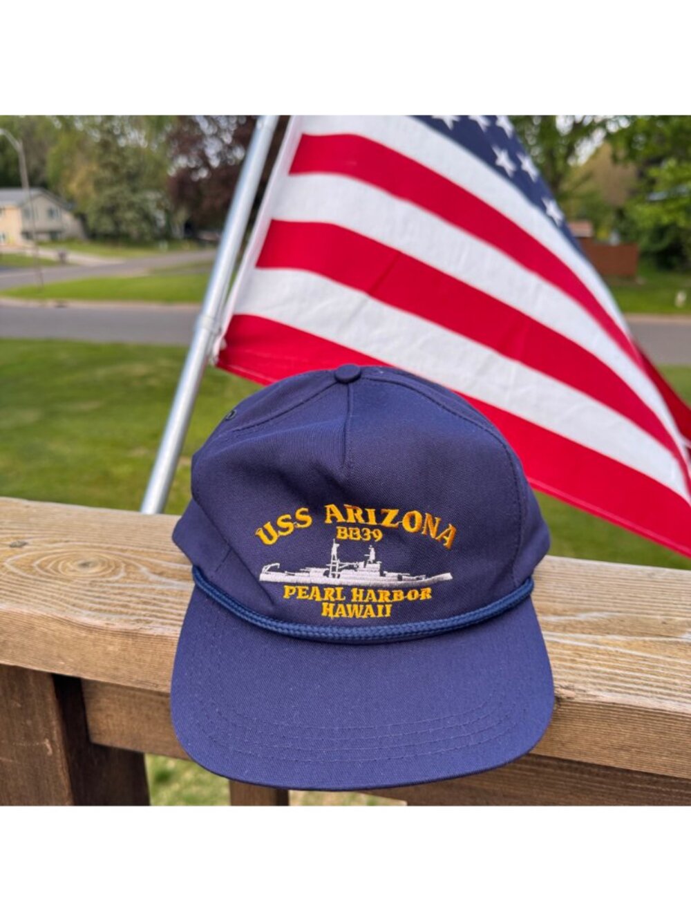 Pearl Harbor HI Snapback USS Arizona BB-39 Rope Hat Navy Blue One Size USA Vtg - Picture 14 of 14